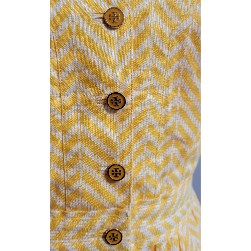 Tory Burch Linen Button-Down Yellow Chevron Dress - Picture 7 of 10